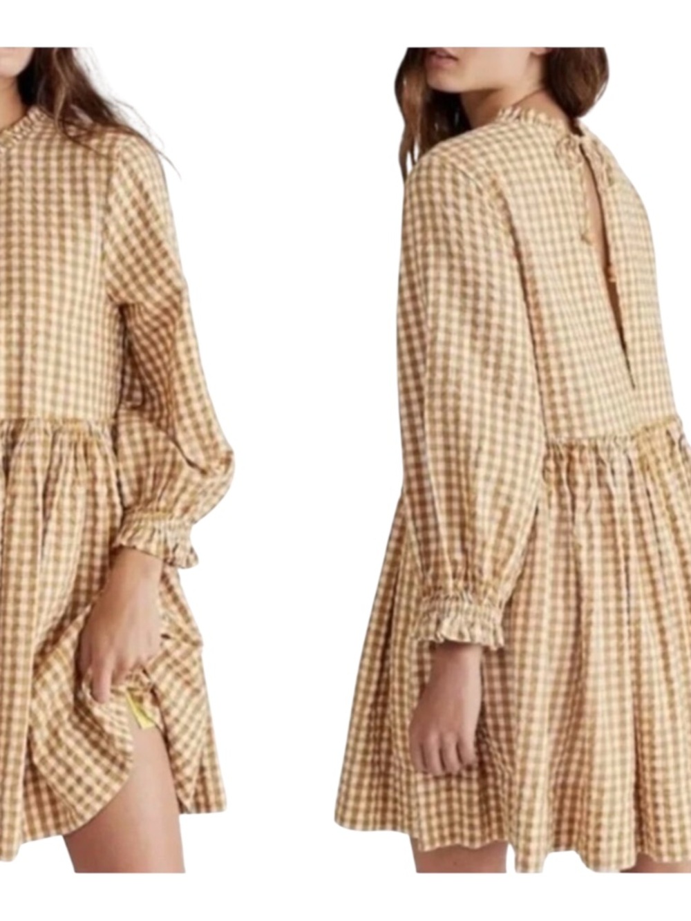 Free People Gingham Living For This Tunic Prairie Babydoll Mini Dress XS - Picture 4 of 12